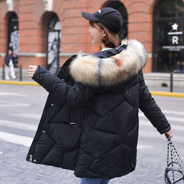 

large fur hooded windbreaker winter jacket women long parkas new women's coat jacket outerwear female winter coat women, Black