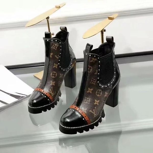 

2020 find similar star trail ankle boot high-heeled heel shoes booties leather boots with patches brand high heel boots, Black