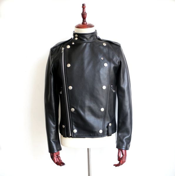 

j31 read description asian size super quality men's genuine thich heavy cow leather coat vintage cowhide leather rider jacket, Black