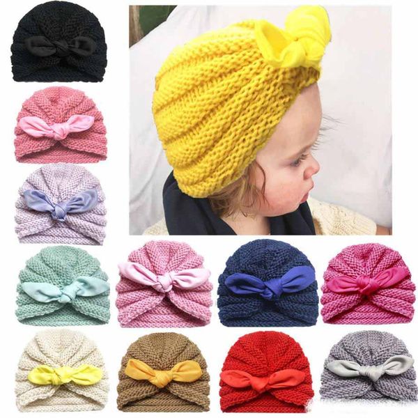 Kleinkind Indien Hüte Säugling Winter Beanie Kinder Kaninchen Ohren Schädel Kappen Baby Gestrickte Hüte Geknotete Kappen Baby Kopfbedeckungen Stirnbänder Zubehör