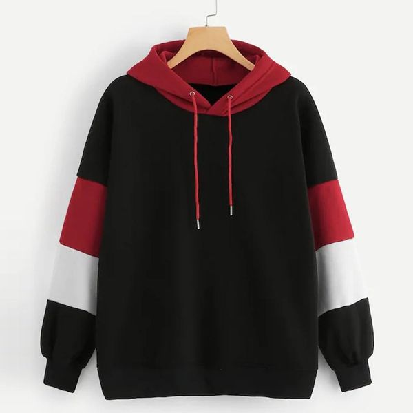 

autumn sport sweatshirt fashion women casual long sleeve hooded patchwork sport sweatshirt outdoor streetwear clothing, White;black