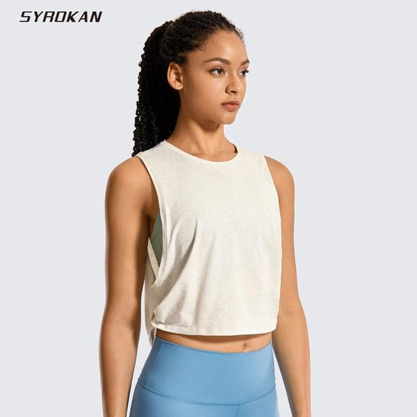 

syrokan women's pima cotton workout tank crop sports shirt sleeveless yoga running, Black;blue