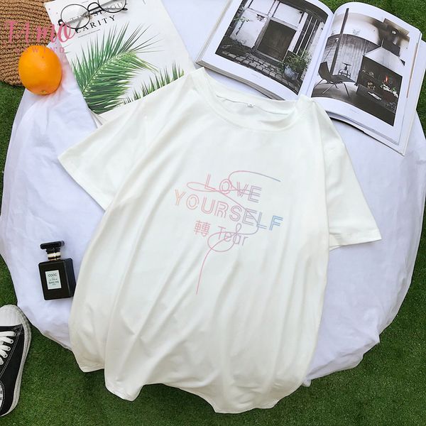 

harajuku t shirt women causal korean kpop love yourself lettter printed tshirt streetwear tumblr hipster tee shirt femme clothes, White