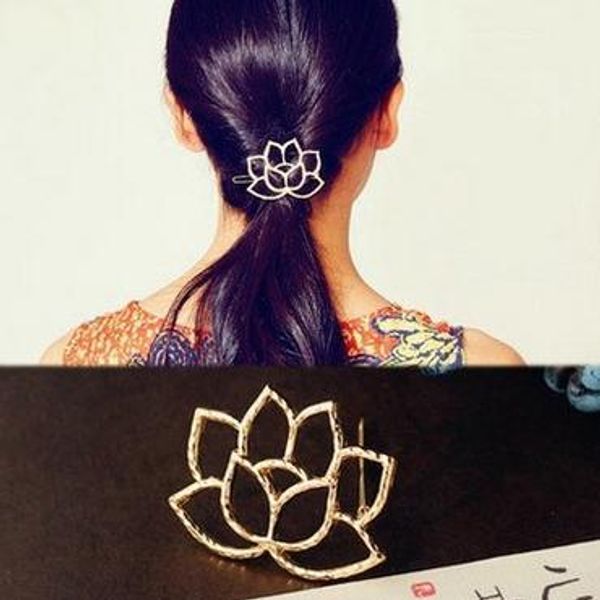 

s871 fashion jewelry women's lotus barrette vintage headdress hairpin hair clip bobby pin lady barrettes, Golden;silver