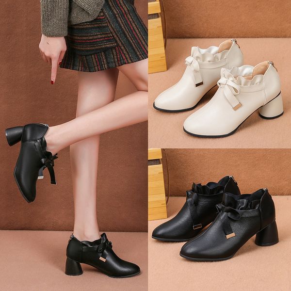 

shoes fashion boots woman booties ladies low heels booties lace up platform punk pointy med autumn rubber ankle pu retro, Black