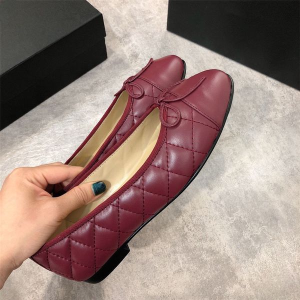 

2019 designer new luxury ladies retro fashion casual flat low cut bow sheepskin ballet shoes 35 yards to 40 yards red, Black