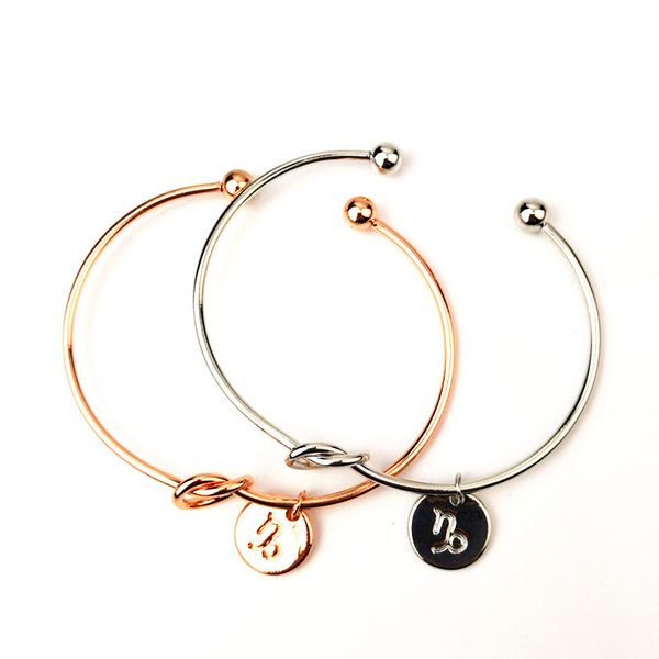 

knot heart bracelet bangle rose gold silver color zodiac signs 12 constellation men alloy round pendant charm chain jewelry for women girls, Black