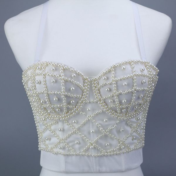 

beading vintage corset bra women stage beads corset ds nightclub crop padded dance bustier fashion lingerie, Black;white