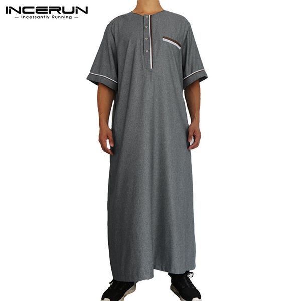 

incerun islamic arab men muslim kaftan robes 2020 short sleeve o neck patchwork men jubba thobe loose fashion saudi arabia thobe, Red
