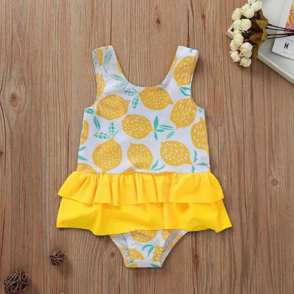 

toddler baby girls bikini swimwear ruffle swimsuit summer lemon print swimwear bathing suits beach romper clothes
