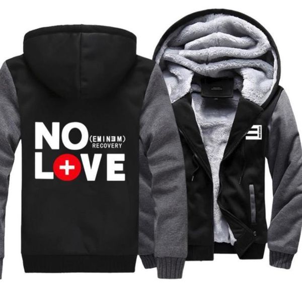 

eminem recovery no love hoodie толстовка мужчины женщины зима сгущает эм супер теплый хлопок флис молния кардиган пальто, Black