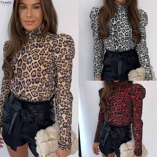 

fashion casual turtleneck regular leopard long sleeve women blouse fall clothing and shirt long sleeve shirt women, White