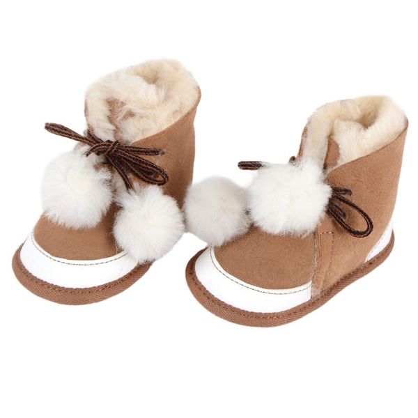 

genuine leather newborn baby shoes sheepskin with fur toddler girl boy first walkers shoes lace-up super warm boots