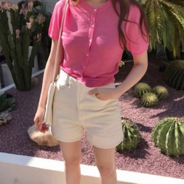 

summer womens and blouses korean wild candy color round neck cardigan blusas single-breasted slim thin shirt 8a211, White