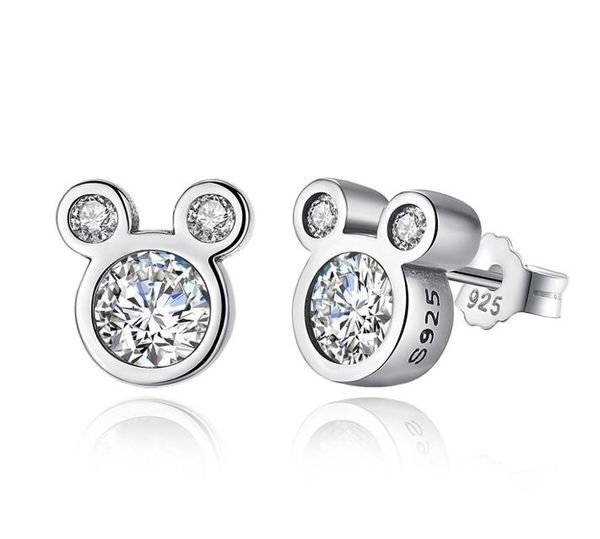 

стерлингового серебра 925 пробы фантазии мультфильм мышь серьги животных серьги стержня для детей мода кубический циркон женщины серьги, Golden;silver