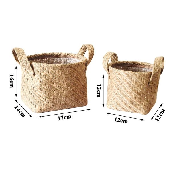

woven storage basket hemp rope flower pot dirty clothes laundry hamper with handles office desksundries organizer box(dark c storage bas