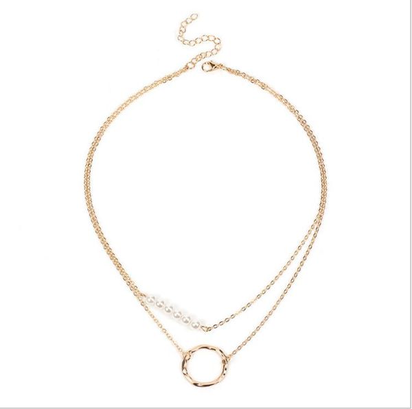 

european and american fashion trend personality accessories multi-layer pearl necklace female personality geometry circle clavicle chain jew, Silver