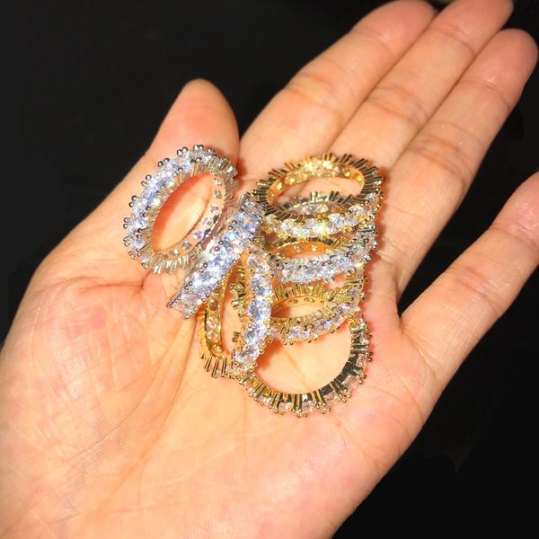 

4mm size 6-12 1 row tennis chain circle big baguette cubic zirconia ring for men women, Silver