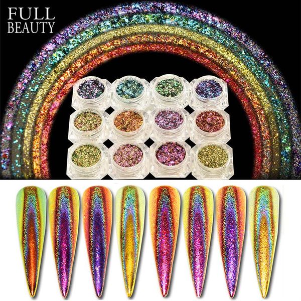 

0.2g peacock holographic chameleon sequins flakes on nails irregular glitter powder dust nail art decorations pigment chqc01-12, Silver;gold
