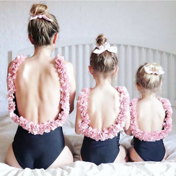 

swimsuit for mom and daughter summer bikini family matching swimwear mommy and me clothes flowers bathing suit big sister 8 9 12, Blue