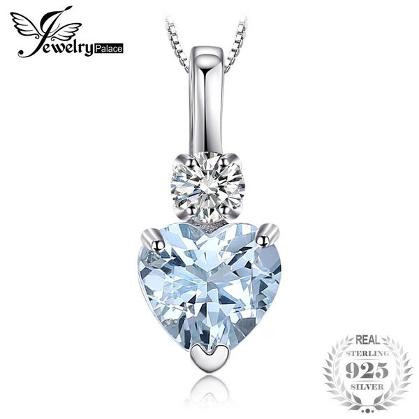 

jewelrypalace сердце любовь 0.8ct природные аквамарин белый топаз подвеска 925 стерлингового серебра ожерелье изящные ювелирные изделия 2018, Silver