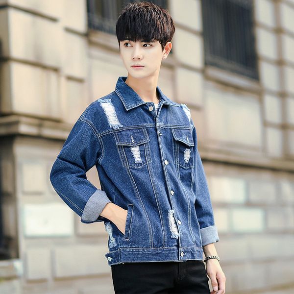 

men's denim coat men's korean-style trend slim fit spring and autumn jacket cowboy clothing teenager casual top, Black;brown