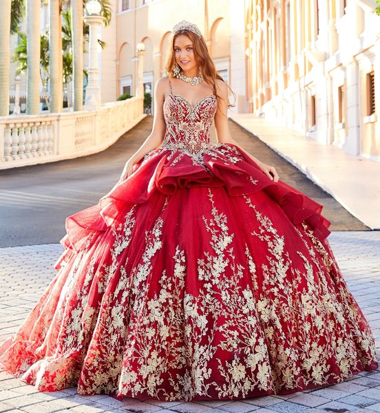 

2020 роскошный красный quinceanera платья аппликации спагетти кружева принцесса бальное платье сладкий 16 тюль зашнуровать обратно пром плат, Blue;red