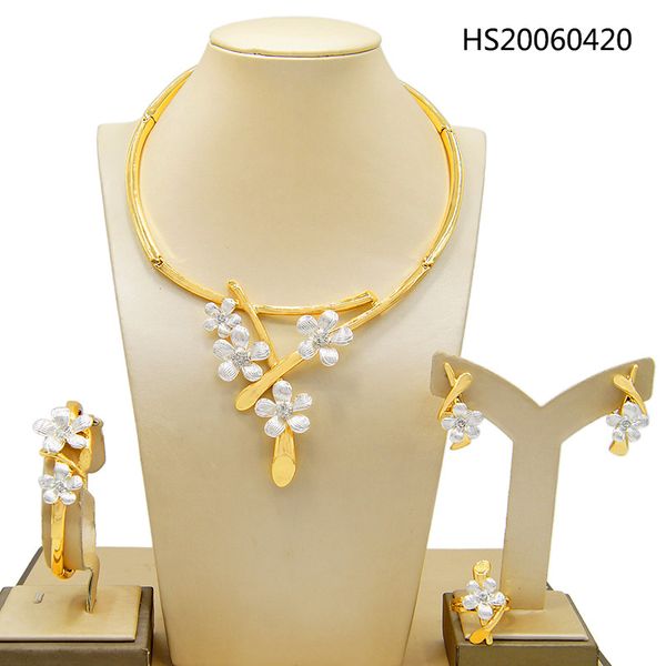 

yulaili dubai gold jewelry sets flower shape choker necklace stud earrings bracelet ring for women party accessories ing, Black