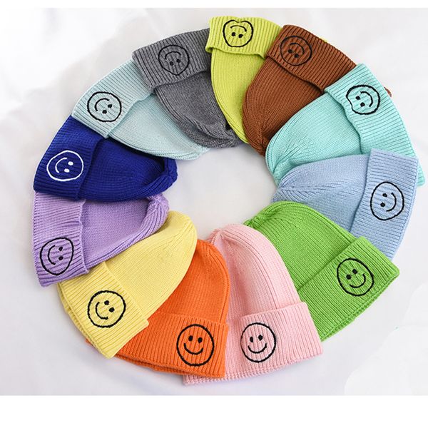 

new baby melon cap children's wool hat autumn and winter boys and girls candy color earmuffs warm smile knit hat kids beanies, Yellow