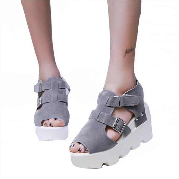 

qsr 2019 summer woman sandals wedges and magic stick fish-mouth sandals waterproof platform muffin women's shoes, Black