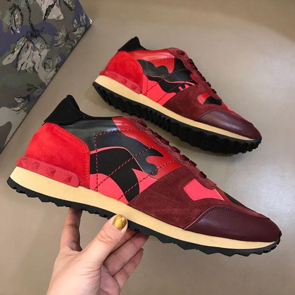 

2020 new designer shoes rockrunner camouflage noir fabric nappa sneaker genuine leather mens women flats luxury trainers, Black