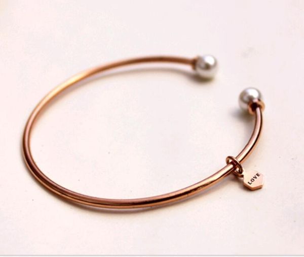 

316 из нержавеющей стали 18k розового золото посеребренной pearls письма любовь подвеска манжеты браслет ювелирных изделия, Black
