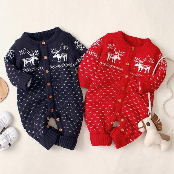 Malha roupa do bebê Christmas Deer infantil das meninas macacãozinho manga comprida Menino da criança Jumpsuit Quente recém-nascido fatos para brincar Baby Boutique Roupa 4849