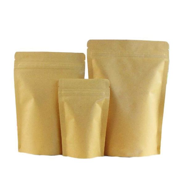 

wholesale brown foil stand-up heat sealable resealable zip pouch, kraft paper food storage packaging bag with tear notch 1inch is 2.54cm