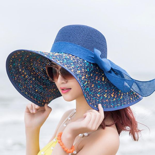 

2018 мода bowkno vintage hat lady summer wide вдоль bow visor вс бич соломы hat cap mujer конфеты цветные sun шляпы для женщин y200602, Blue;gray