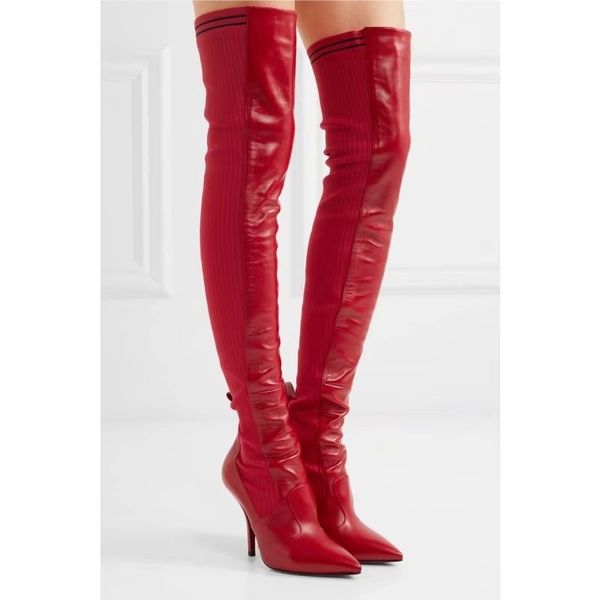 

over the knee thigh long boots women shoes high heels boots slide on ladies shoes genuine leather botas zapatillas mujer zapatos, Black