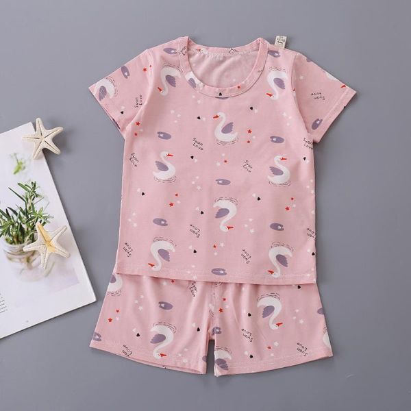 

cartoon kids pajamas sets cotton boys sleepwear suit summer girls pajamas short sleeve +shorts 2pcs children clothing suit, Blue;red