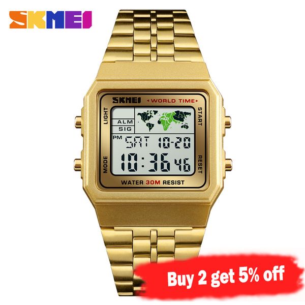 

skmei luxury fashion sport watch men alarm clock 3bar waterproof stainless steel strap digital watches reloj hombre 1338, Slivery;brown