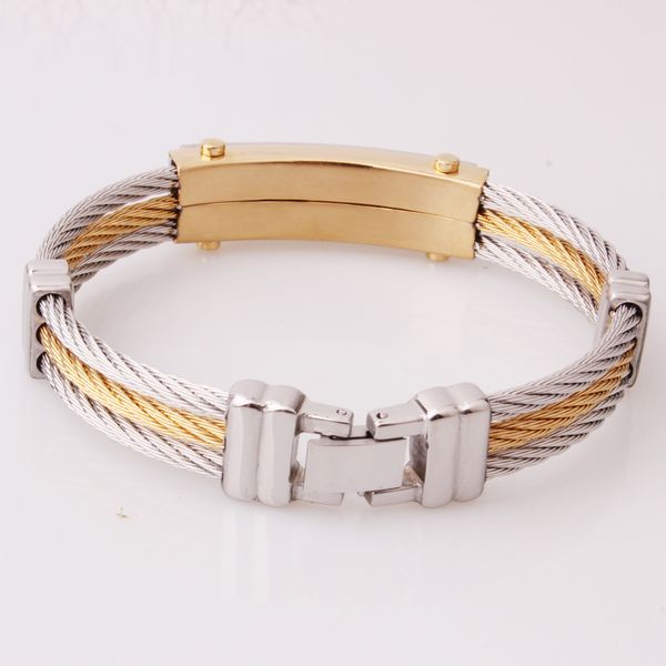 

ювелирные изделия 12мм мода из нержавеющей стали цвета серебра и золота цвет провода кабеля цепи mens женщин браслет манжета браслет, Black