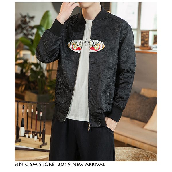 

sinicism store men 2019 autumn embroidery zipper jackets mens chinese style loose jacket male new national tide coat large size, Black;brown