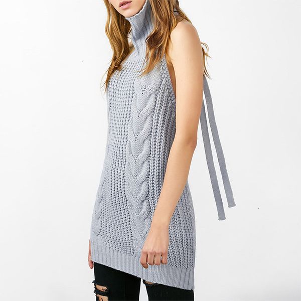 

designer women sweaters japan tie open backless long virgin sweater turtleneck lace up women jumper pullover 5 applique colors, White;black