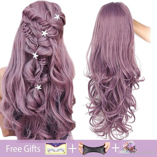 

synthetic lace front wigs long wavy purple lace wig for black /white women wave pink and brwon synthetic lace wigs