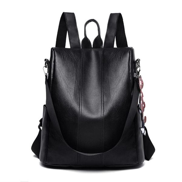 

women black high capacity anti-theft travel backpacks women solid color leather shoulder school bags girl fashion bag