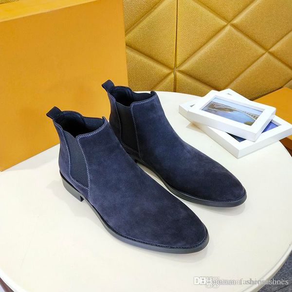 

leather men snow boots suede leather casual knight boots wholesale fashion luxury ankle boots with box, Black