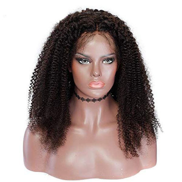 

afro kinky curly human hair wigs glueless lace front wig virgin mongolian remy full lace wig natural black 150% density, Black;brown