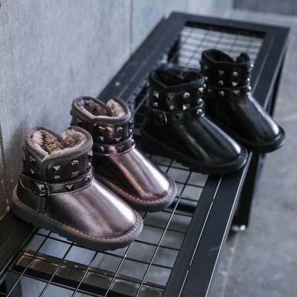 

2020 девушки австралия стиль дети snow boots блесток дети зимы коровы кожаные сапоги марка kid мальчик дети ребенок тепло matin сапоги, Black;grey
