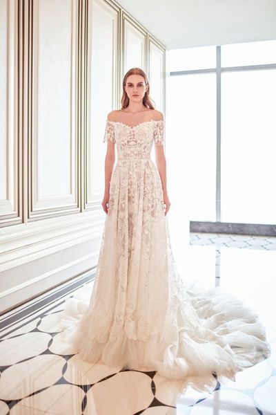 

wedding dresses off shoulder women dress with detachable train bridal gowns bride gowns lace applique party dress beading removable skirt, White