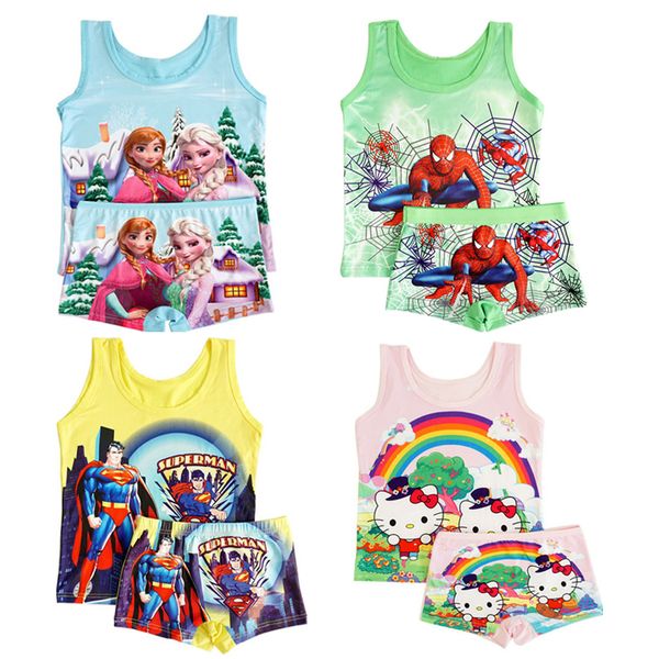 

2020 summer kids clothes boy spiderman set children girls elsa set girl casual milk silk princess vest + short pants 7 styles, White
