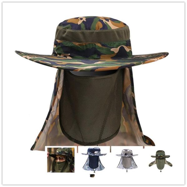 

men outdoor fishing hiking sun hats summer uv-proof camouflage male fisherman hat mesh breathable nylon fast-drying water caps, Blue;gray