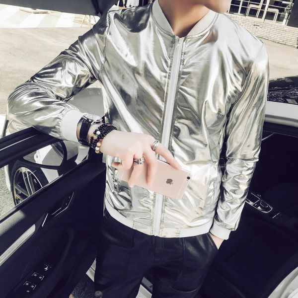 

2019 summer social fella coat trend bright surface nightclub stage wear catwalks men's thin jacket large size men's wear, Black;brown